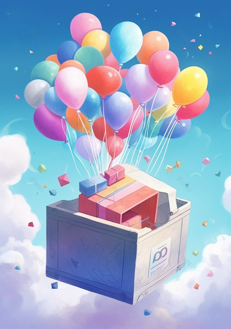 航空箱礼物礼品节日儿童节开箱飞起的气球礼物惊喜浪漫唯美插画,插画/手绘图,插画/手绘图库,插画/手绘图下载,插画/手绘